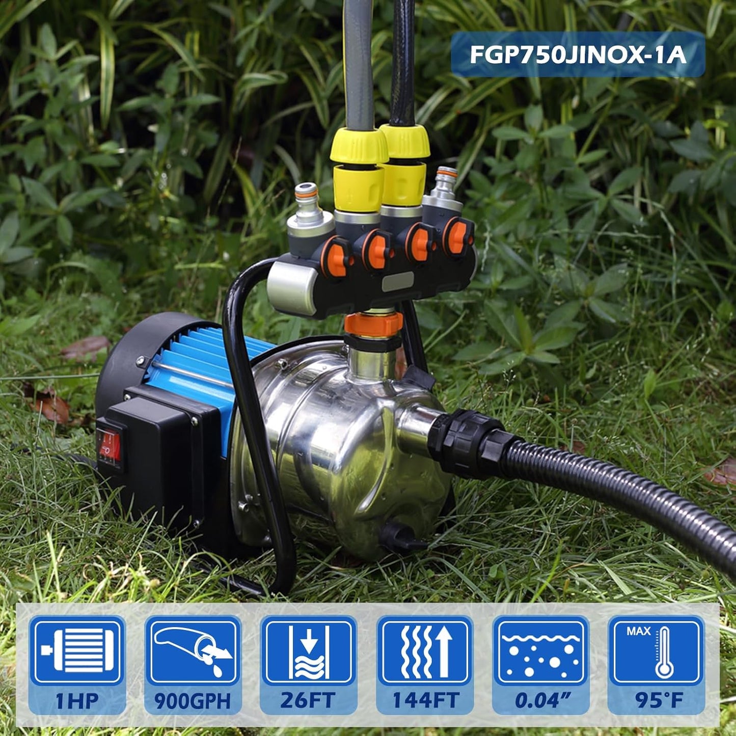 (Excellent) FLUENTPOWER 1HP Portable Garden Transfer Pump, 900GPH Electric Sprinkler Booster Pump, Shallow Well Jet Pump for Home Lawn Irrigation and Water Draining