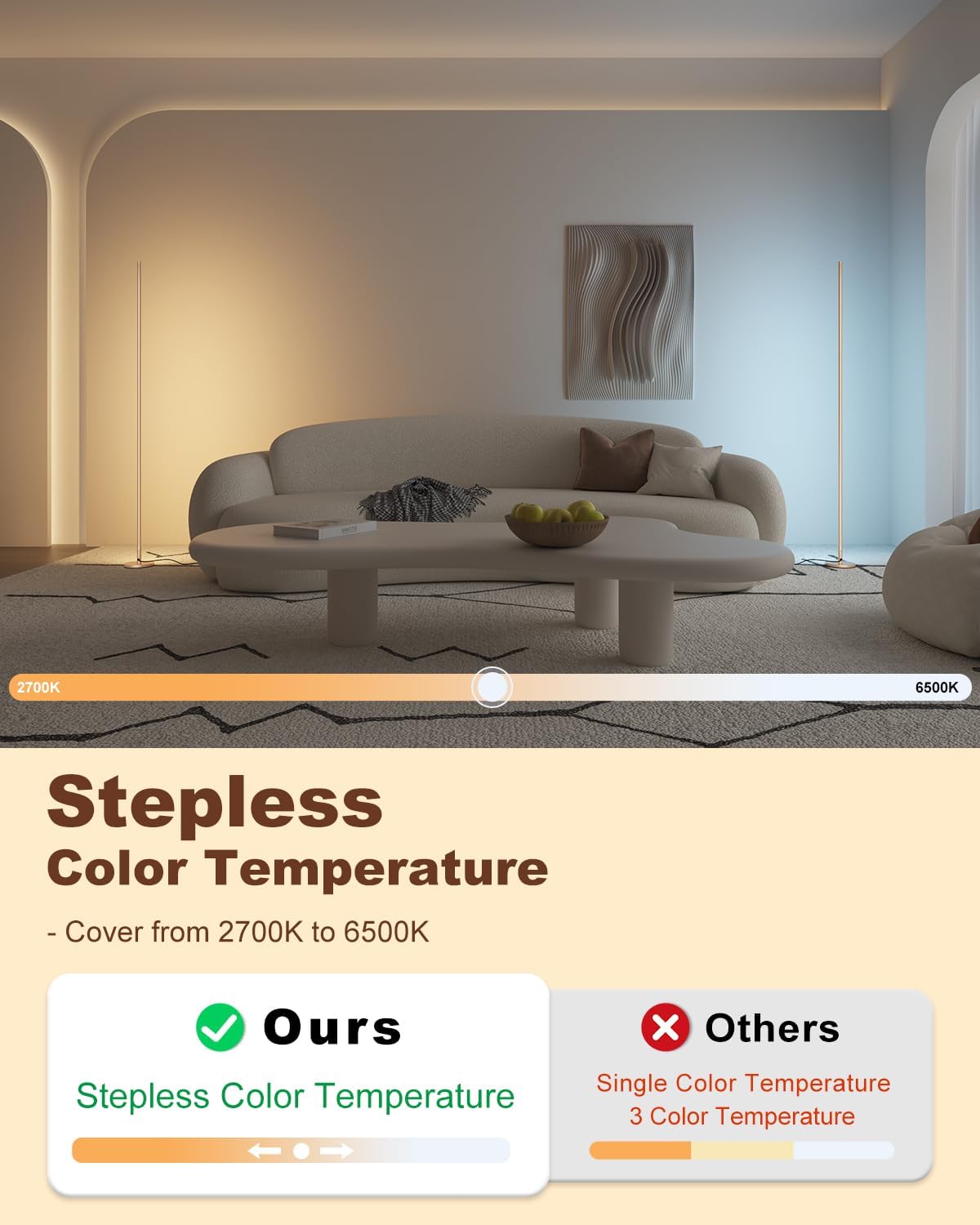 (New Open Box) TACAHE Minimalist Corner Floor Lamp | Dimmable LED • Remote Control • Gold Finish