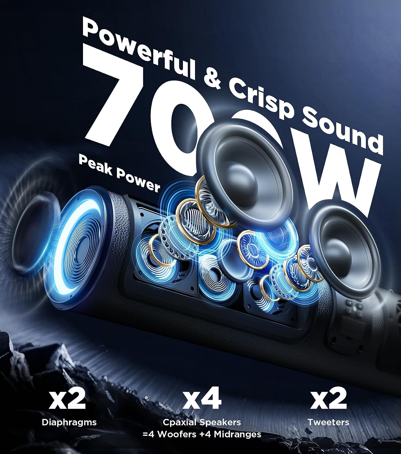 (New Open Box)  Ehaho 27" UTV Sound Bar HK-6802 | 700W • Bluetooth • RGB Lights • Waterproof
