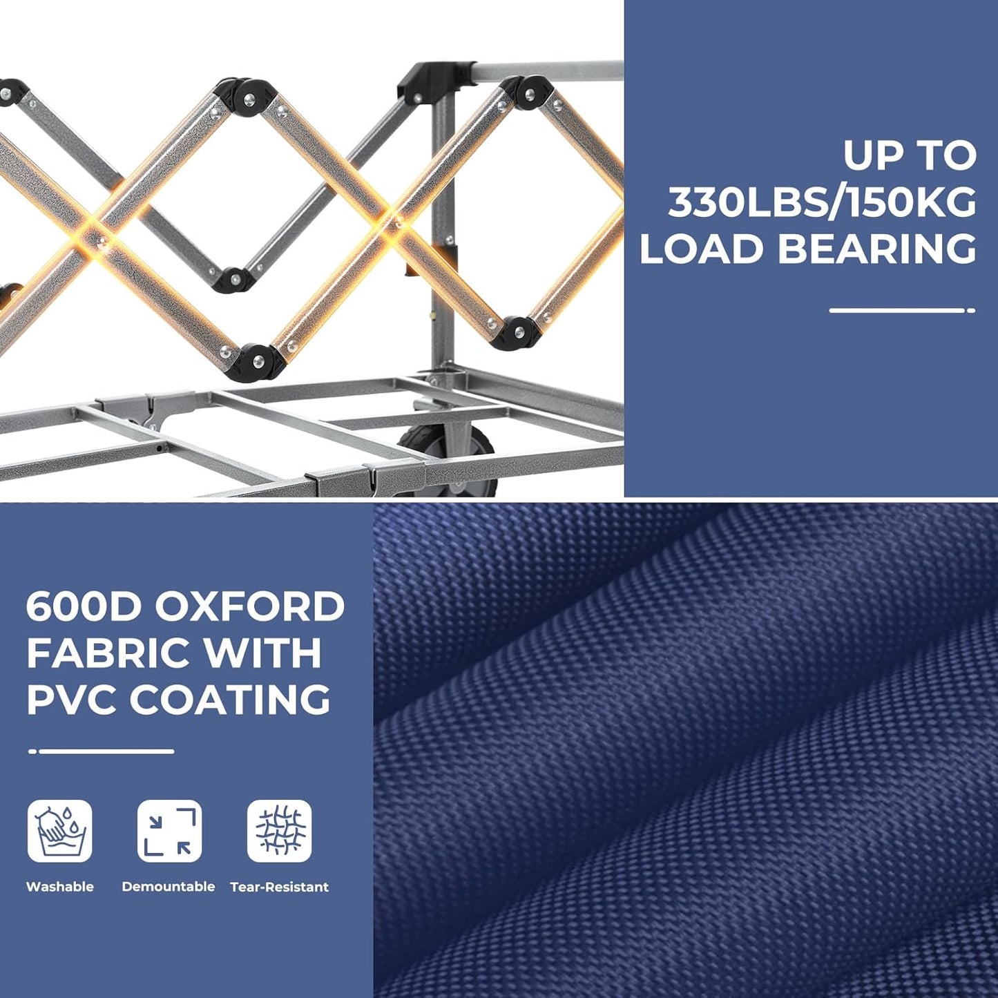 (New No Box) Ohuhu Wagon Cart Foldable Utility Wagons: Ohuhu Collapsible Folding Shopping Carts with Wheels, 85L/330 LB Capacity 600D Oxford Fabric Heavy-Duty Portable Grocery Wagon for Sports Camping Picnic Garden