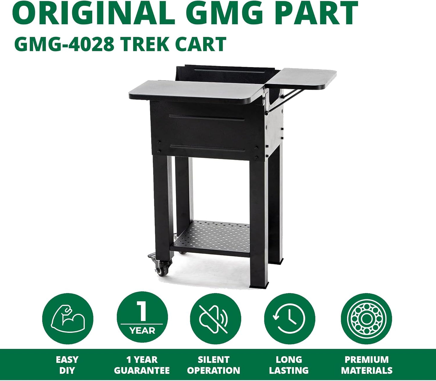 (New Open Box) GMG Stainless Steel Trek Cart Stand – Locking Wheels + Bottom Shelf!