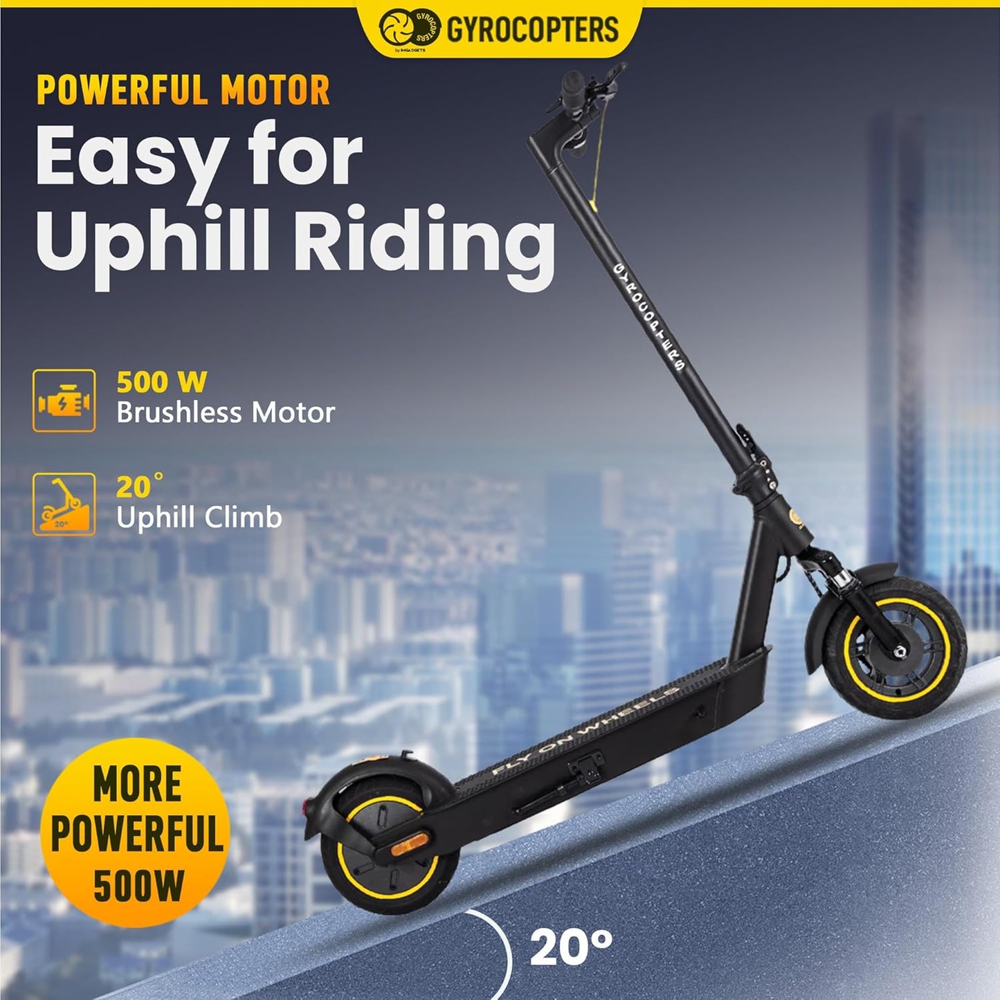 (Excellent) Gyrocopters Flash Pro Max Portable Electric Scooter for Adults Speed 30km/h Long Range up to 40 Kms with 500W Powerful Brushless Motor, Solid 10” Tires, Suspension | App-Enabled E Scooter