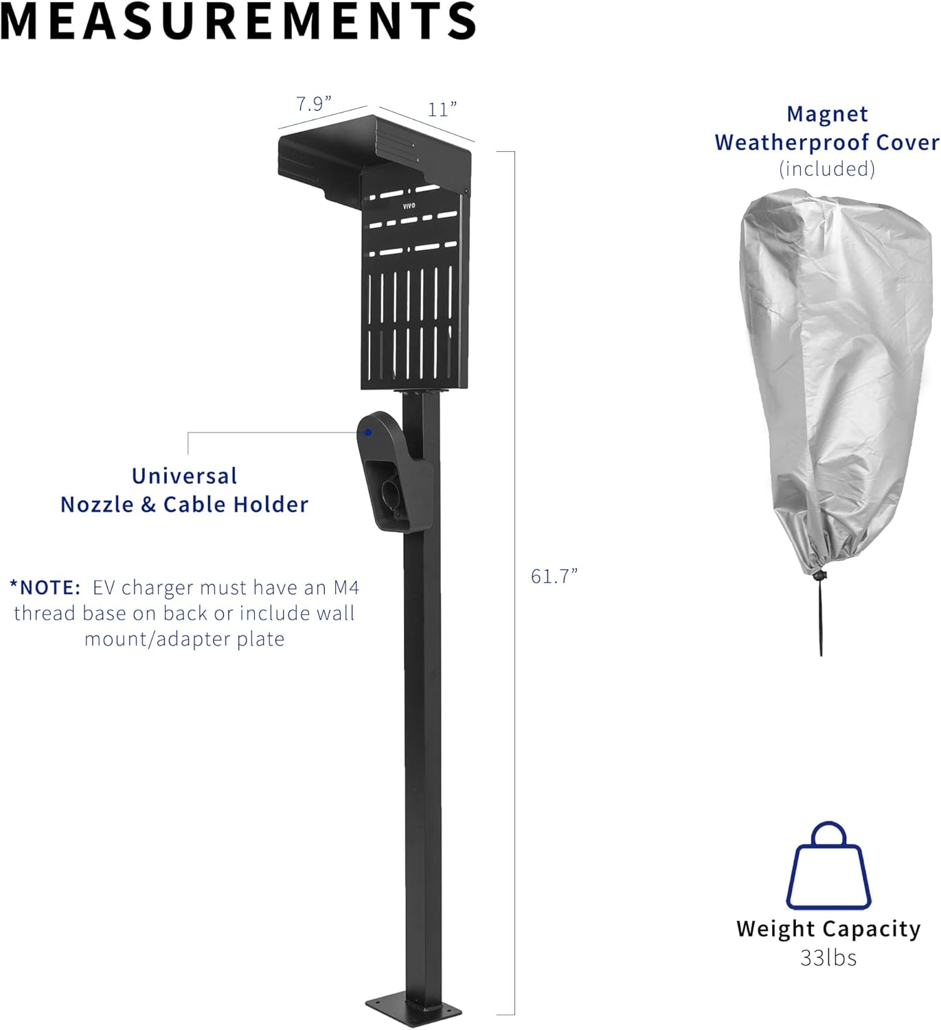 (New Open Box) VIVO Outdoor EV Charging Stand | Weatherproof Pedestal | Stainless Steel | STAND-EV01C