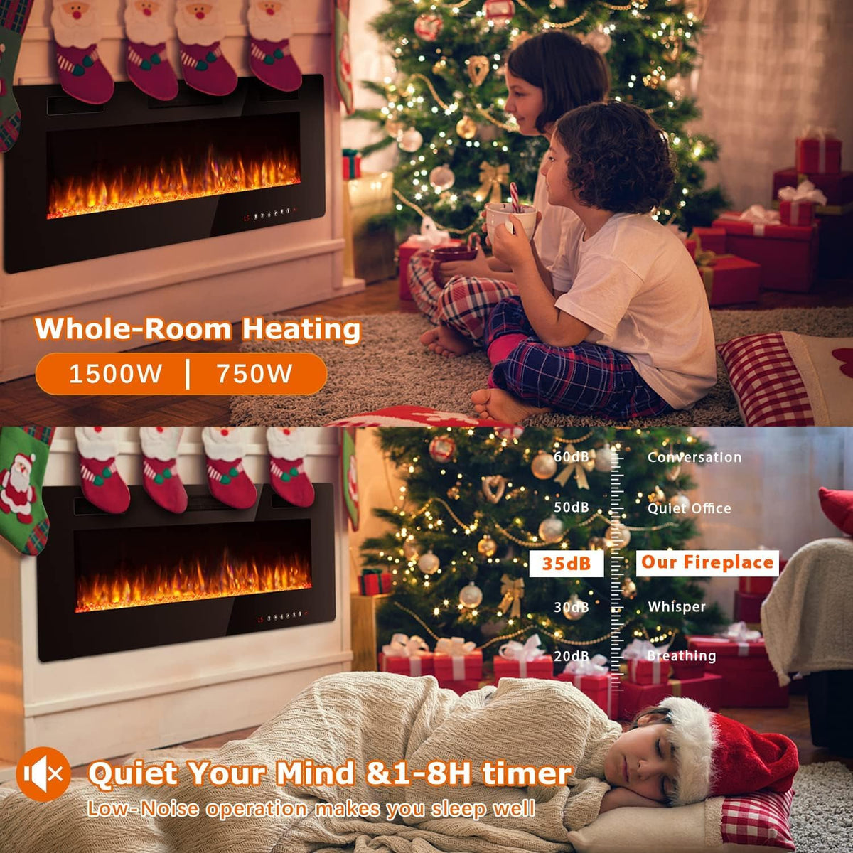 (New Open Box) Vitesse 50" Ultra-Thin Electric Fireplace – Recessed/Wall Mounted – 1500W