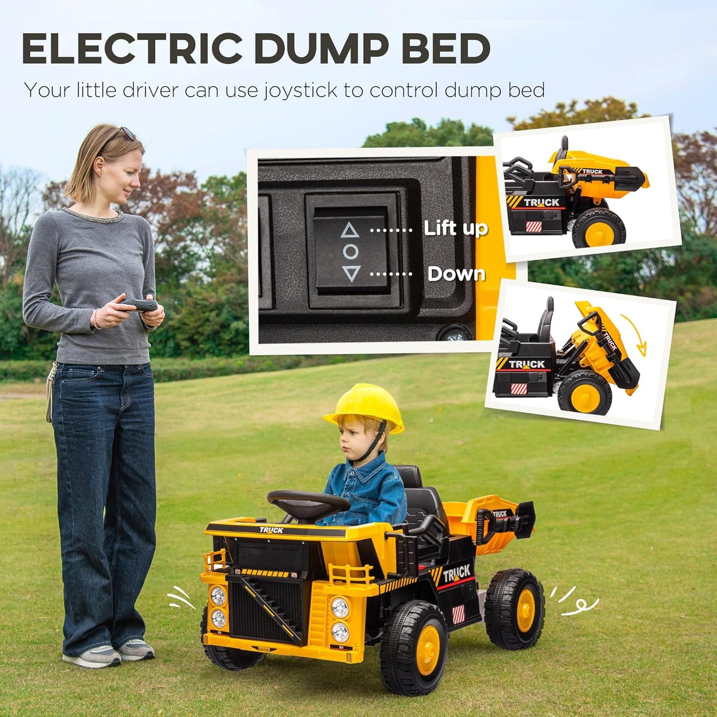 (New Open Box) Kids Ride On Dump Truck, 12V Ride on Car Construction Vehicle with Electric Dump Bed