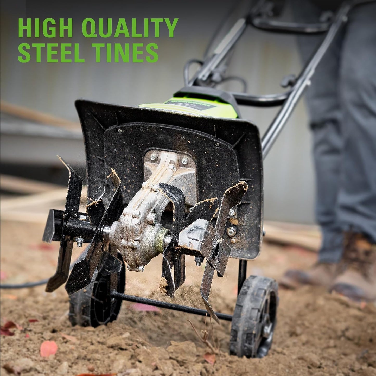 (New Open Box) Greenworks 8.5 Amp Electric Tiller | 11” • Adjustable Width & Depth • Folding Handle