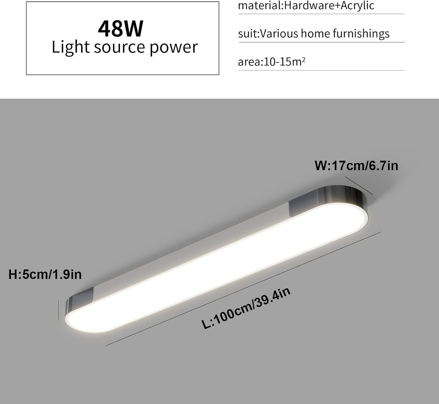 (New Open Box)  Qcyuui 48W Dimmable LED Linear Ceiling Light | Remote Control • 3000–6500K • Modern Acrylic