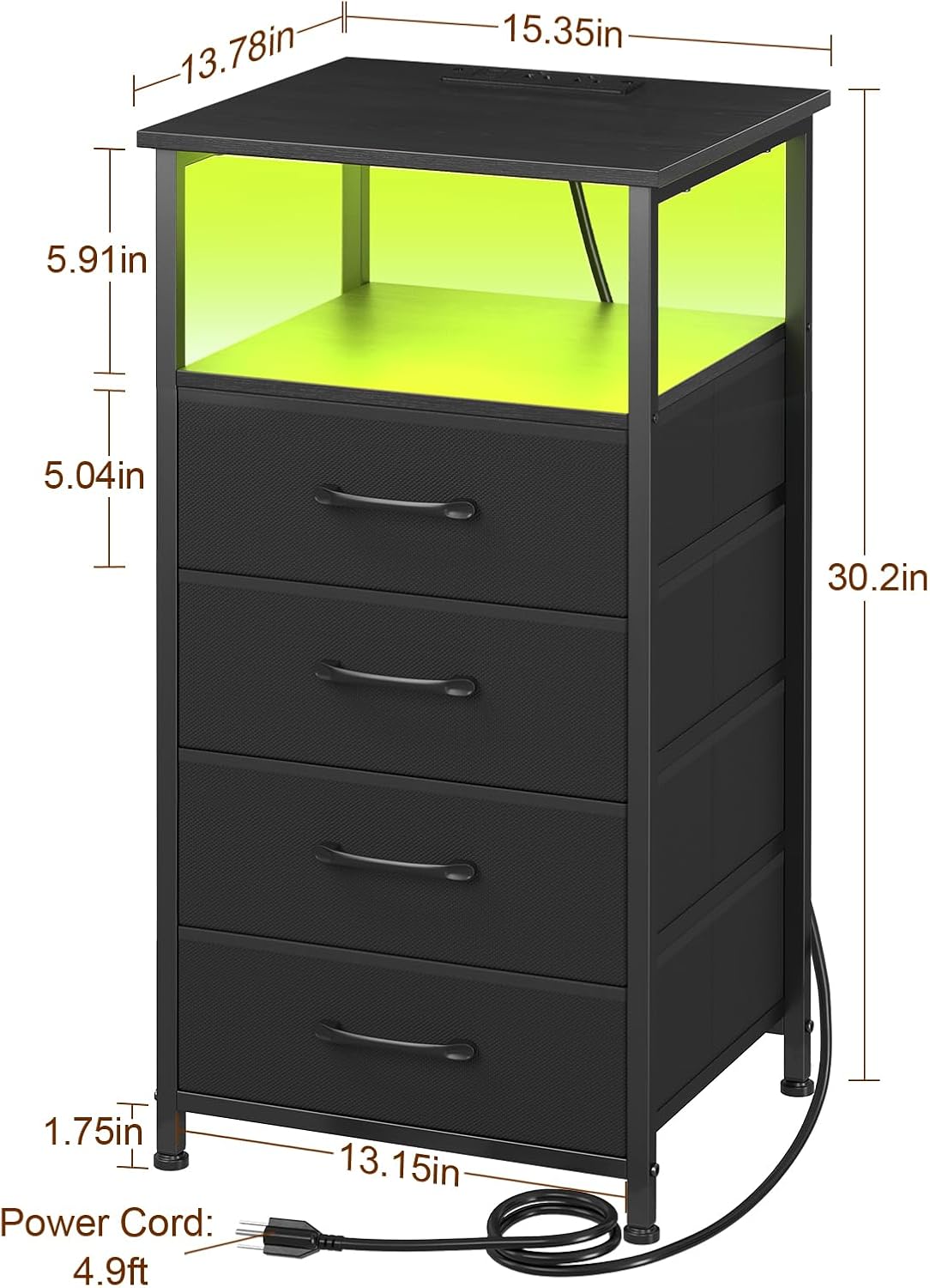 (New Open Box) LOAKEKEL Night Stand Set 2, LED Nightstand with Charging Station, HNS014BK (DS0061)