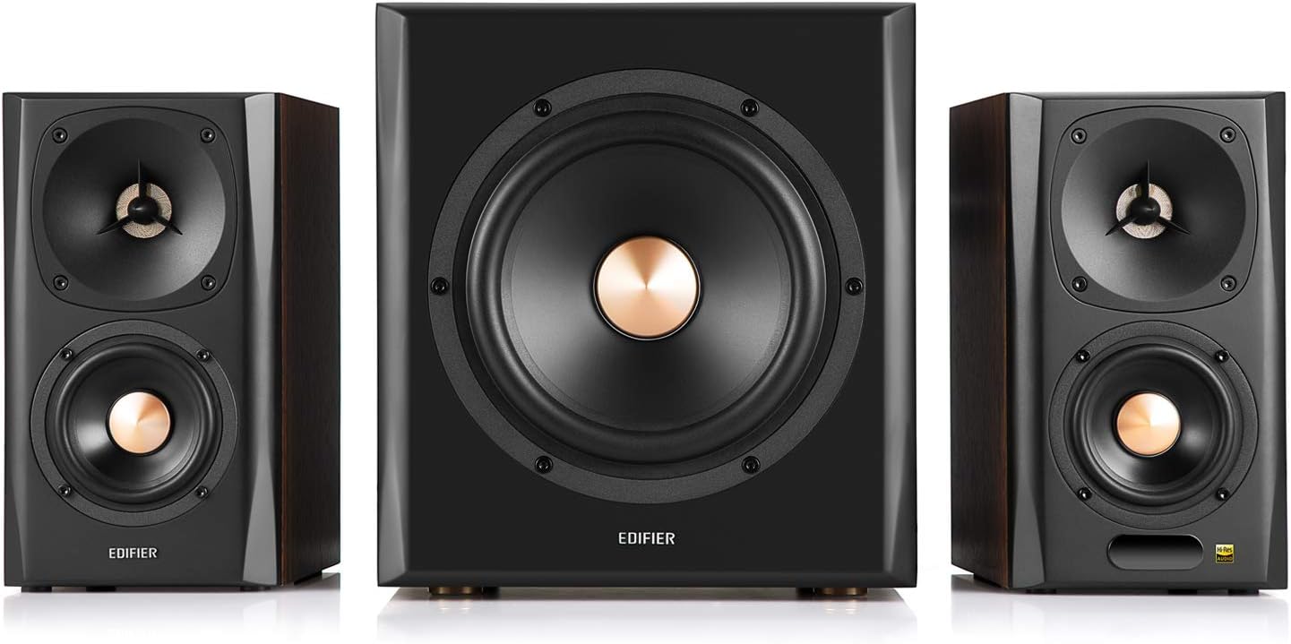 (Excellent) Edifier S360DB Bookshelf Speakers with Subwoofer, 2.1 Speaker System, Bluetooth v5
