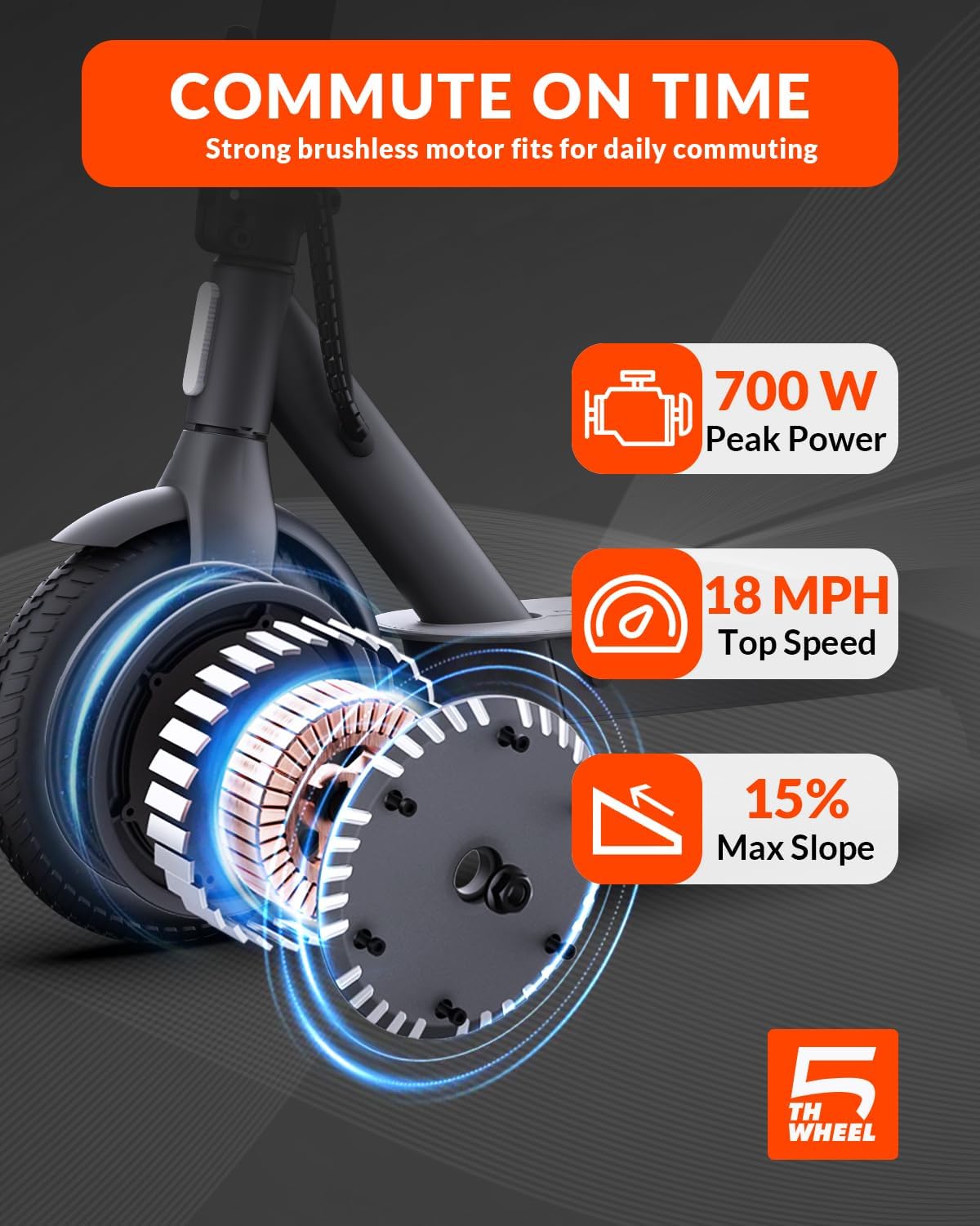 (Excellent) 5TH WHEEL ES09 Electric Scooter | 350W Motor • 18 MPH • 19.9 Mile Range • APP Control