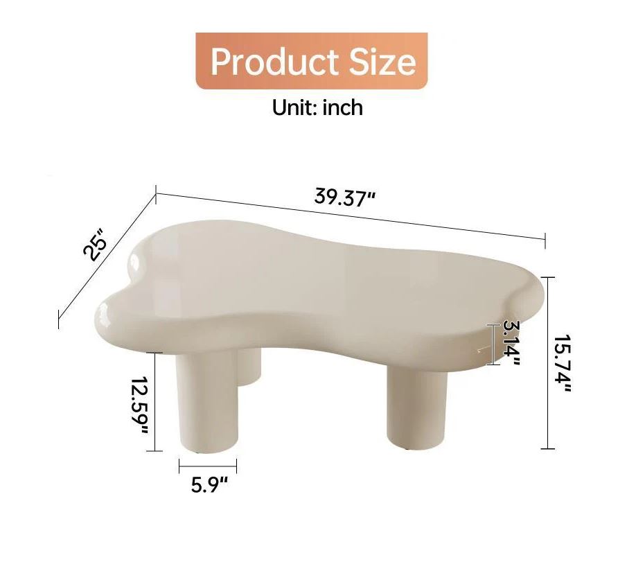 (New Open Box) Guyii Irregular-Shaped Coffee Table, Cream White Center Table (DS0040)