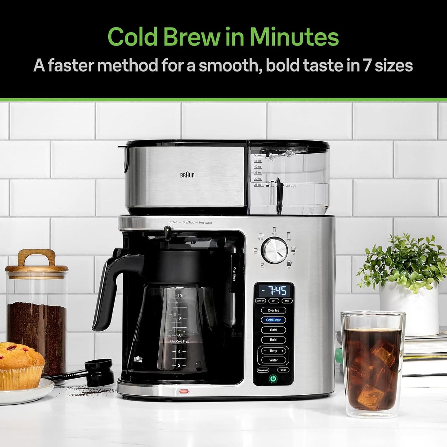 (Excellent)  Braun MultiServe Plus 10-Cup Coffee Maker | Hot & Cold Brewer • Over Ice • KF9370SI