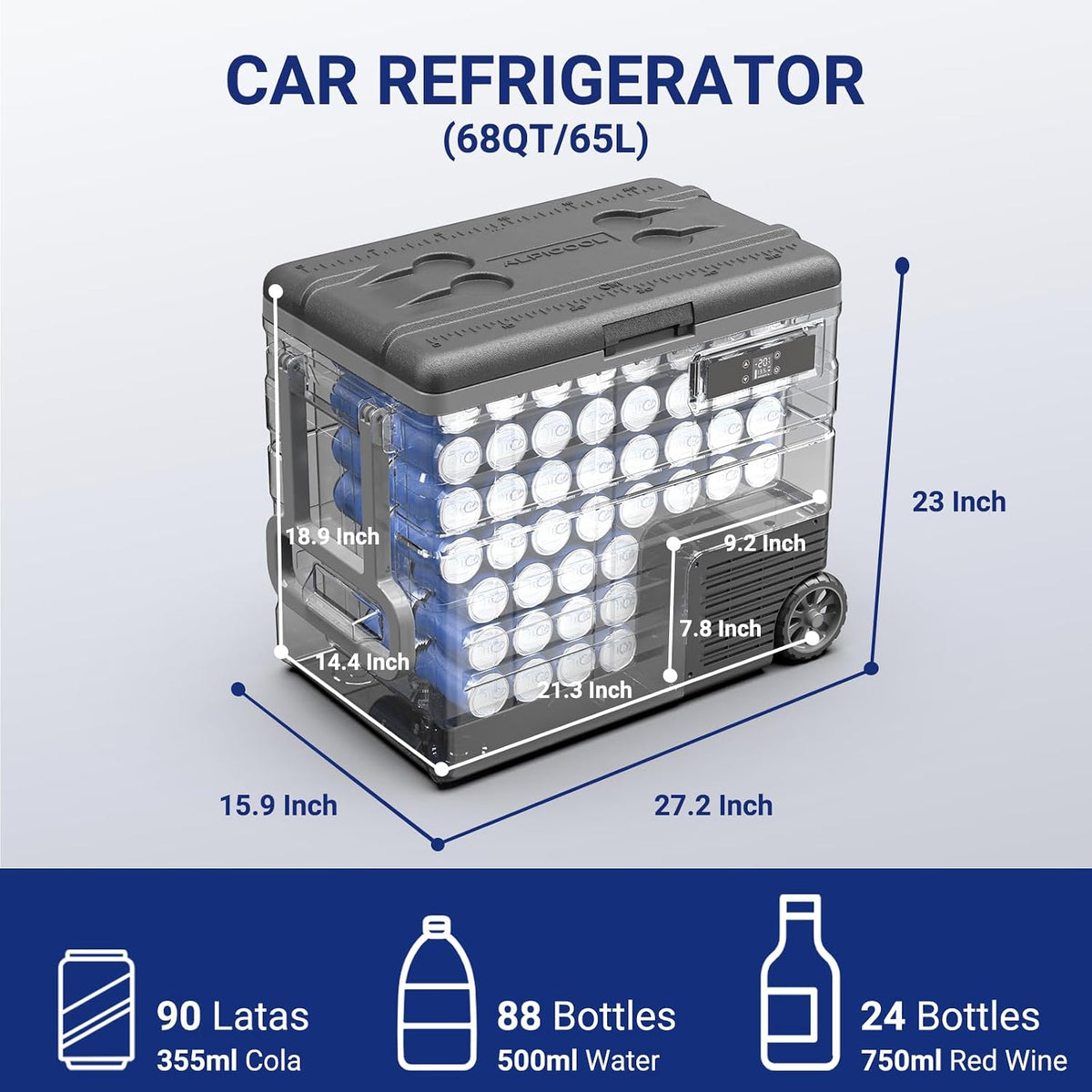 (New Open Box)  BODEGACOOLER Portable Car Refrigerator (U65) – 68 Quart / 65L | 12V Freezer with APP Control