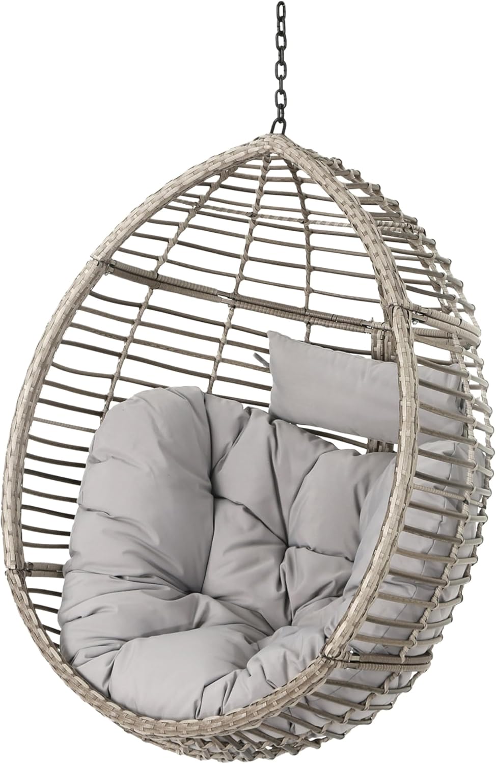 (New Open Box) Jaya Outdoor Hanging Chair, Basket Shape, Gray Rattan, Steel, 47 Inch