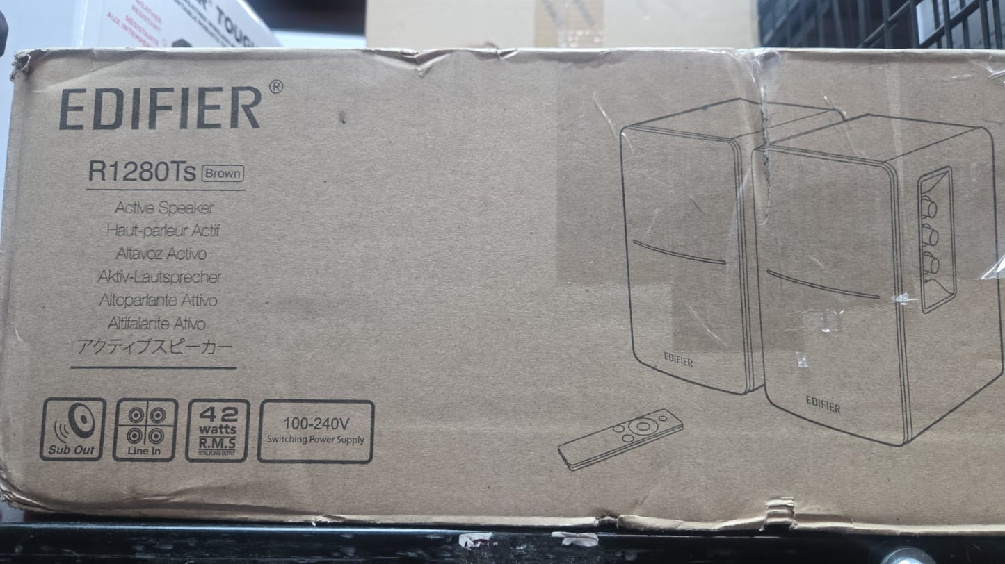 (Excellent) Edifier R1280Ts Powered Bookshelf Speakers - 2.0 Stereo Active Near Field Monitors - Studio Monitor Speaker - 42 Watts RMS with Subwoofer Line Out - Wooden Enclosure
