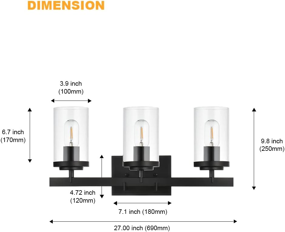 (New Open Box) Lauxal Vanity Light 3 Lights Modern Bathroom Light Fixtures Over Mirror