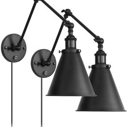 (New Open Box) EE Eleven Master Industrial Wall Light Black Paint Finish Plug in Adjustable Arms w/ On/Off Switch