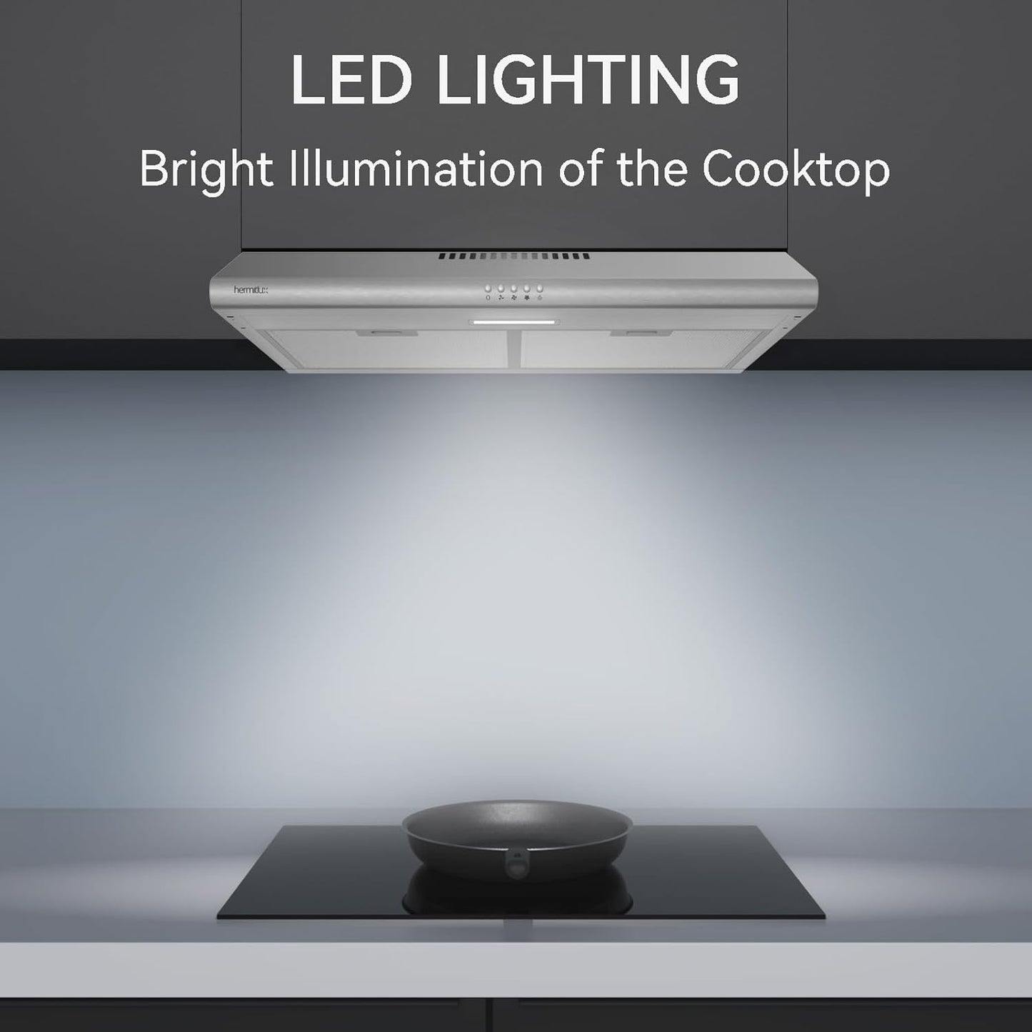 (Excellent) Hermitlux 30” Under Cabinet Range Hood • 3-Speed Exhaust Fan • Stainless Steel