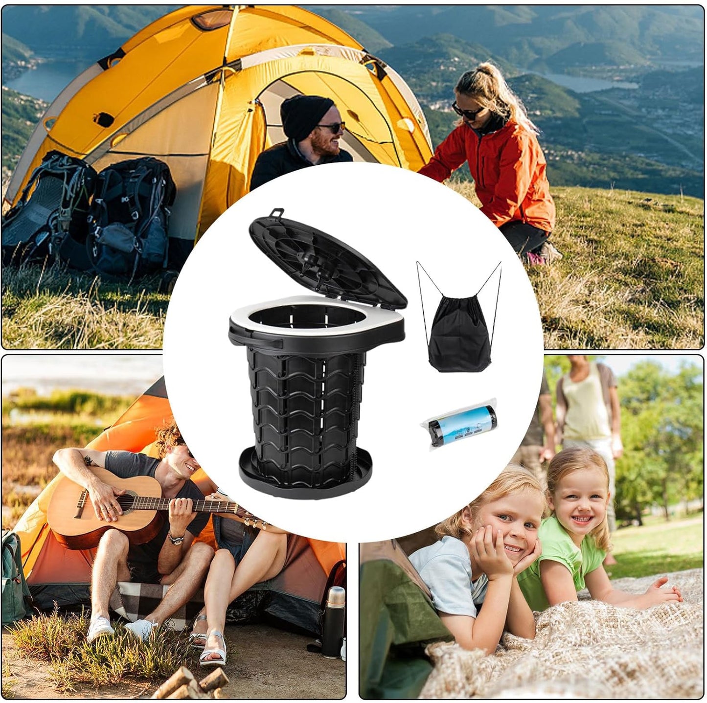 (New Open Box) Portable Camping Toilet, Foldable Travel Toilet - Height Adjustable for Children and Adults