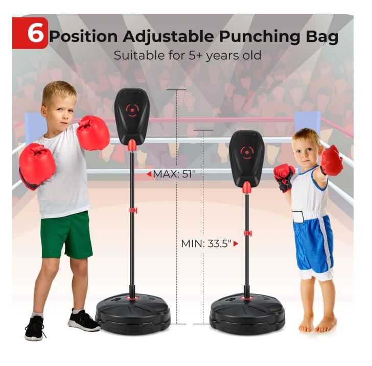 (NewOpen Box) Costway Kids Punching Bag with Stand Height Adjustable Boxing Equipment with Gloves