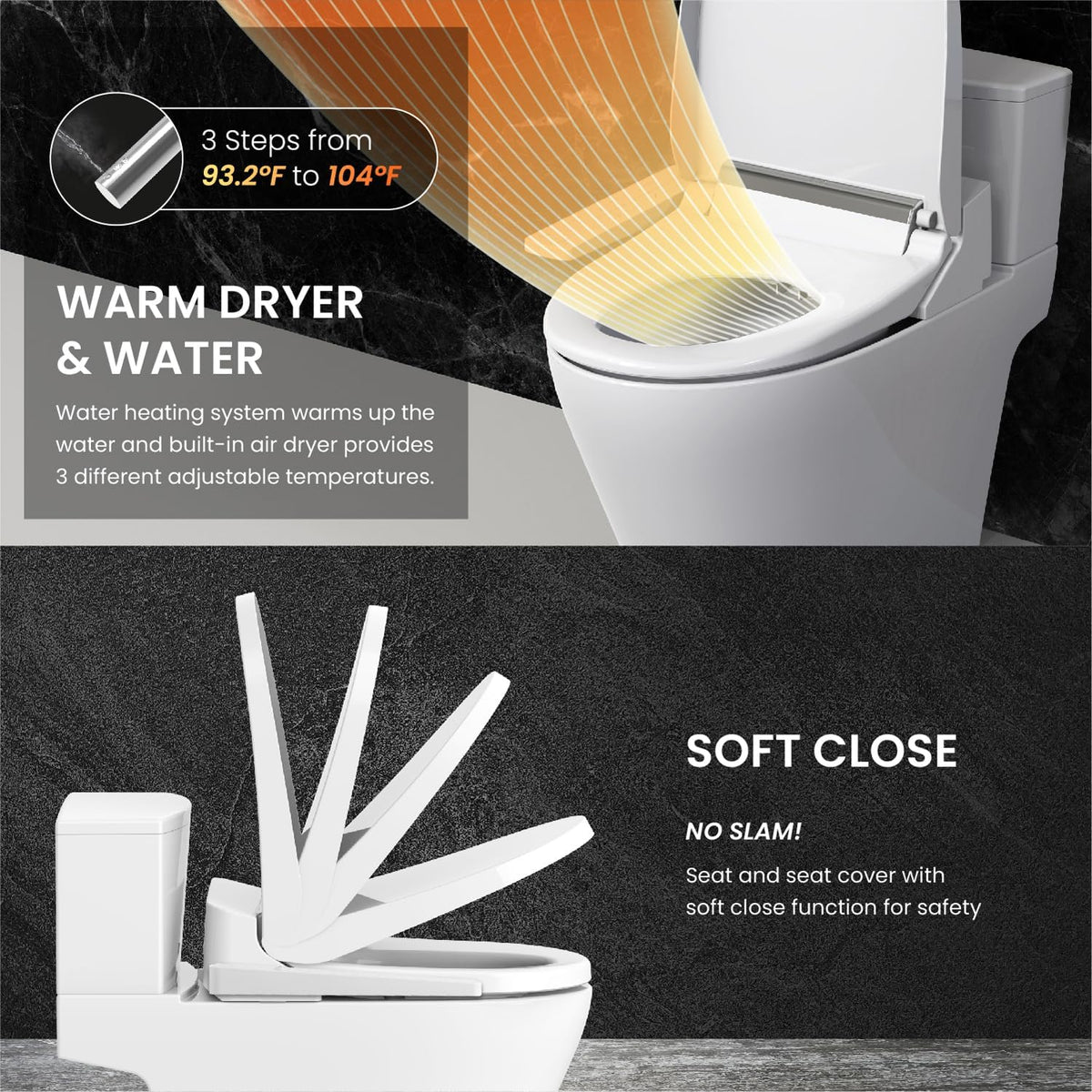 (New Open Box) VOVO VB-3000SE Elongated Bidet Toilet Seat, Warm Water, LED Light, Heated Seat, White, Dryer, Stainless Steel Nozzle