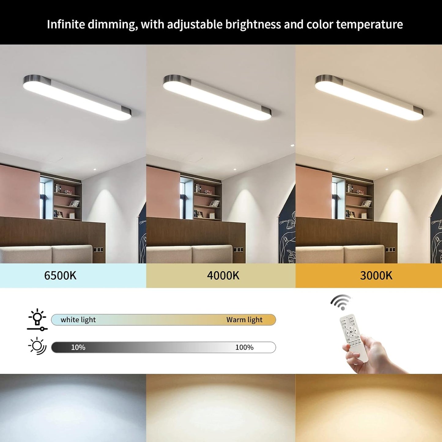 (New Open Box)  Qcyuui 48W Dimmable LED Linear Ceiling Light | Remote Control • 3000–6500K • Modern Acrylic