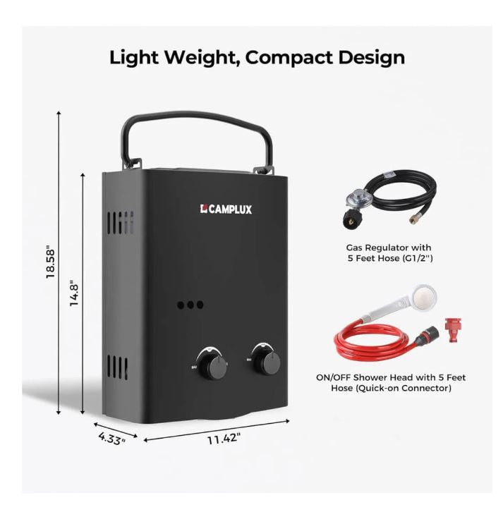 (New Open Box) Camplux AY132B 5L 1.32 GPM Outdoor Portable Propane Tankless Water Heater