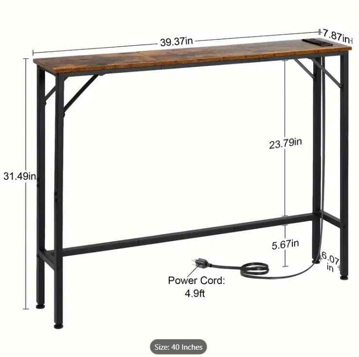 (New Open Box) 40" Slim Console Table Featuring Power Outlet & USB Port, Compact Entryway Table (DS0028)