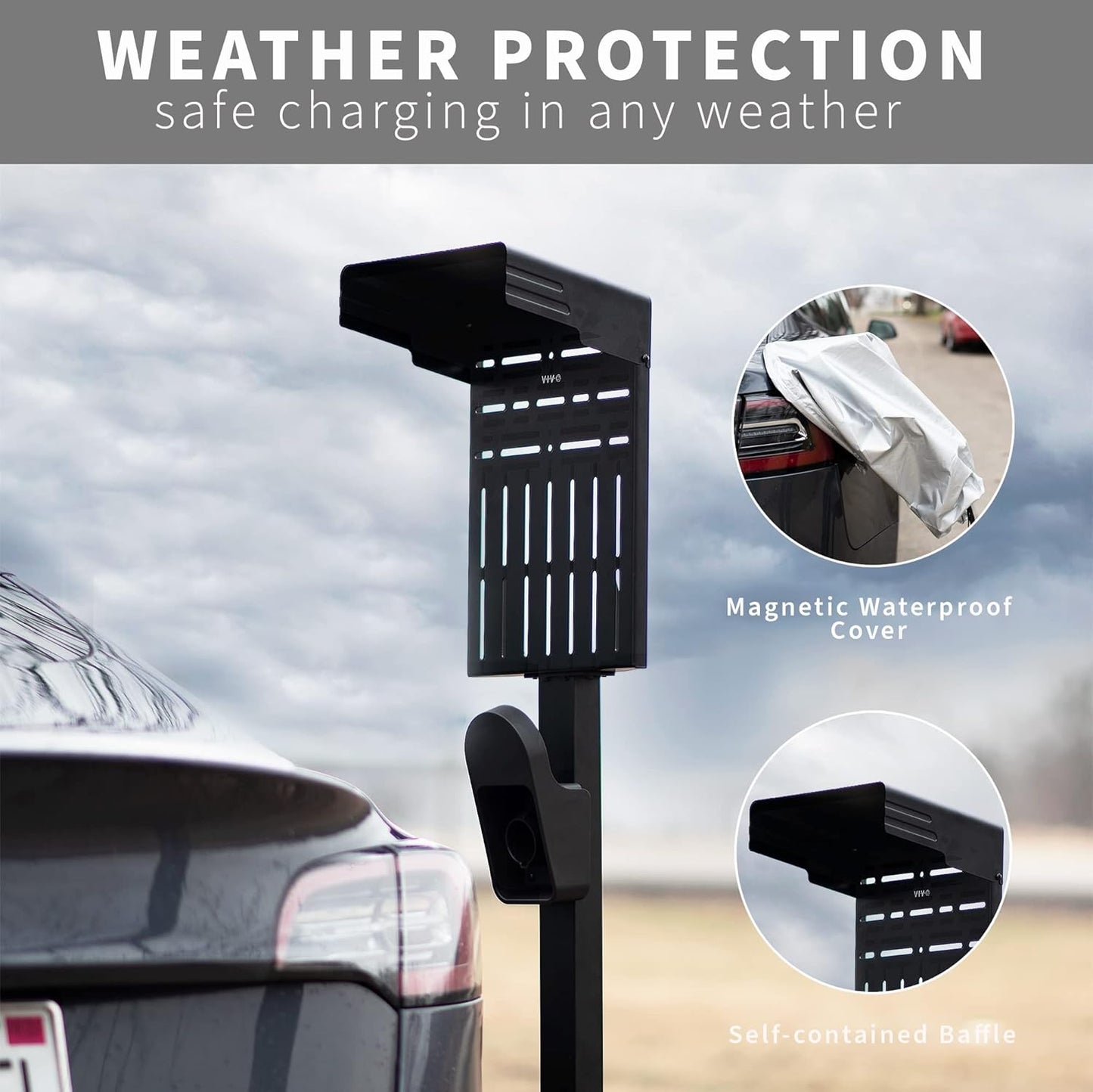 (New Open Box) VIVO Outdoor EV Charging Stand | Weatherproof Pedestal | Stainless Steel | STAND-EV01C