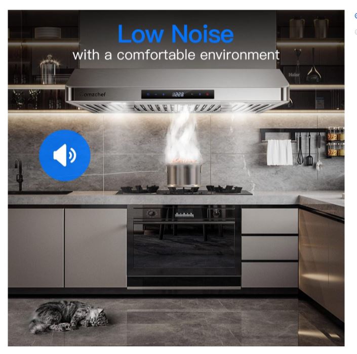 (New Open Box) AMZCHEF 30" Under Cabinet 430 Steel 700CFM Hood with Smart Touch/Remote, 3-Speed, Timer, LED Lighting & Dishwasher Filters