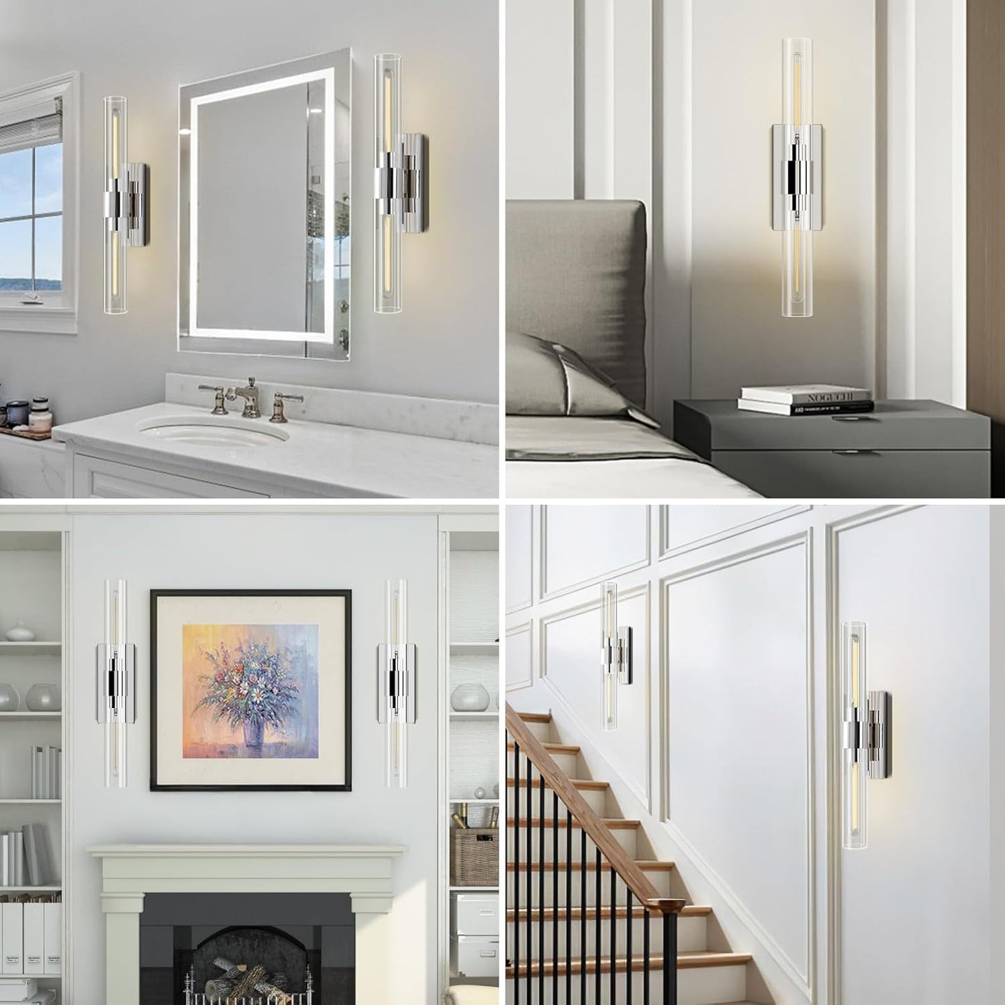 (New Open Box)  YUYI Nickel Wall Sconces Set of 2 | Clear Glass Shades • Modern Indoor Vanity Lighting •HB-76
