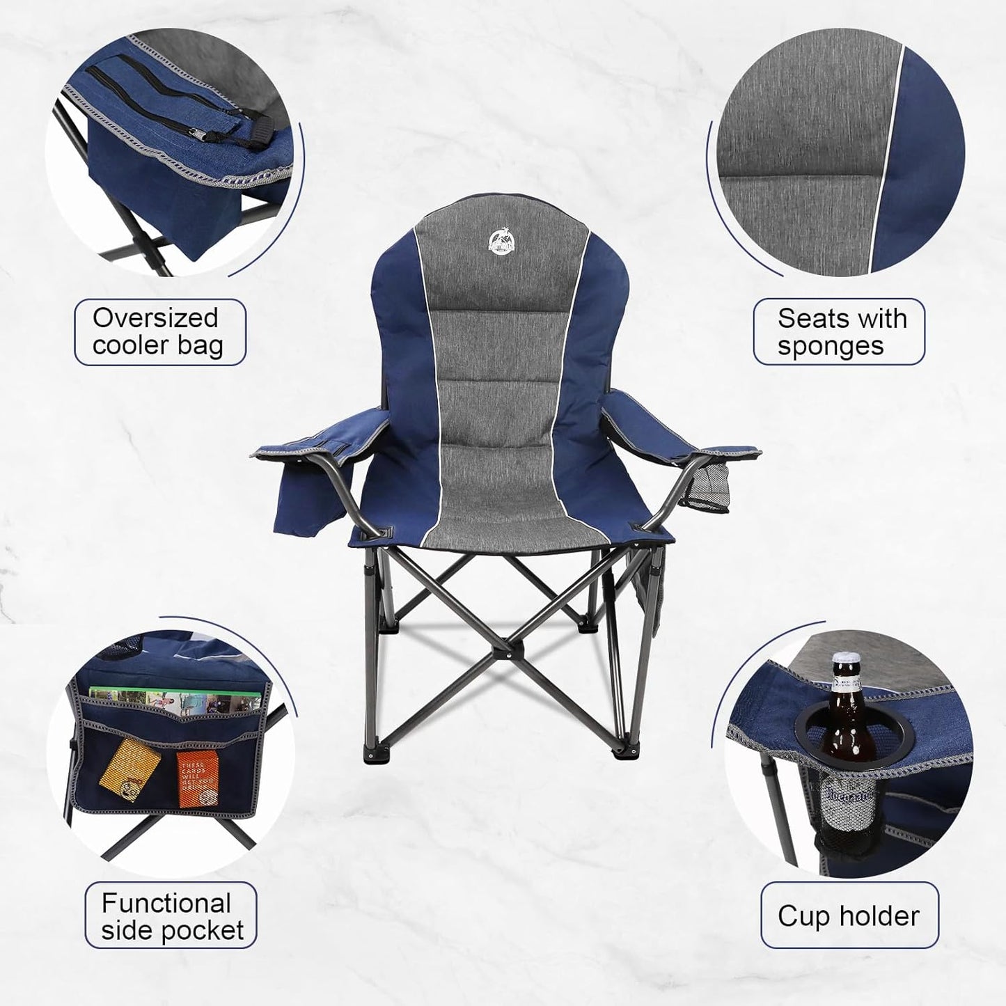 (Excellent) Northroad Extra - Large Comfort Camping Chair, Padded Folding Chair w/Cup Holder, Cooler Bag (Blue)