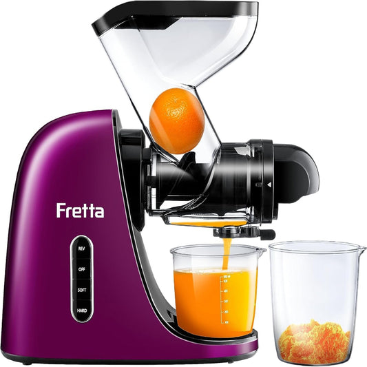 (New Open Box) Cold Press Juicer, Fretta Masticating Slow Juicer Extractor, Juice Maker Machine