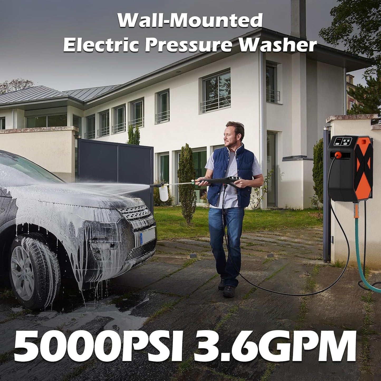 (New Open Box) DGIVovo G5054 Electric Pressure Washer | Grey • 3500 PSI • 2.5 GPM • 100FT RetractableHose Reel