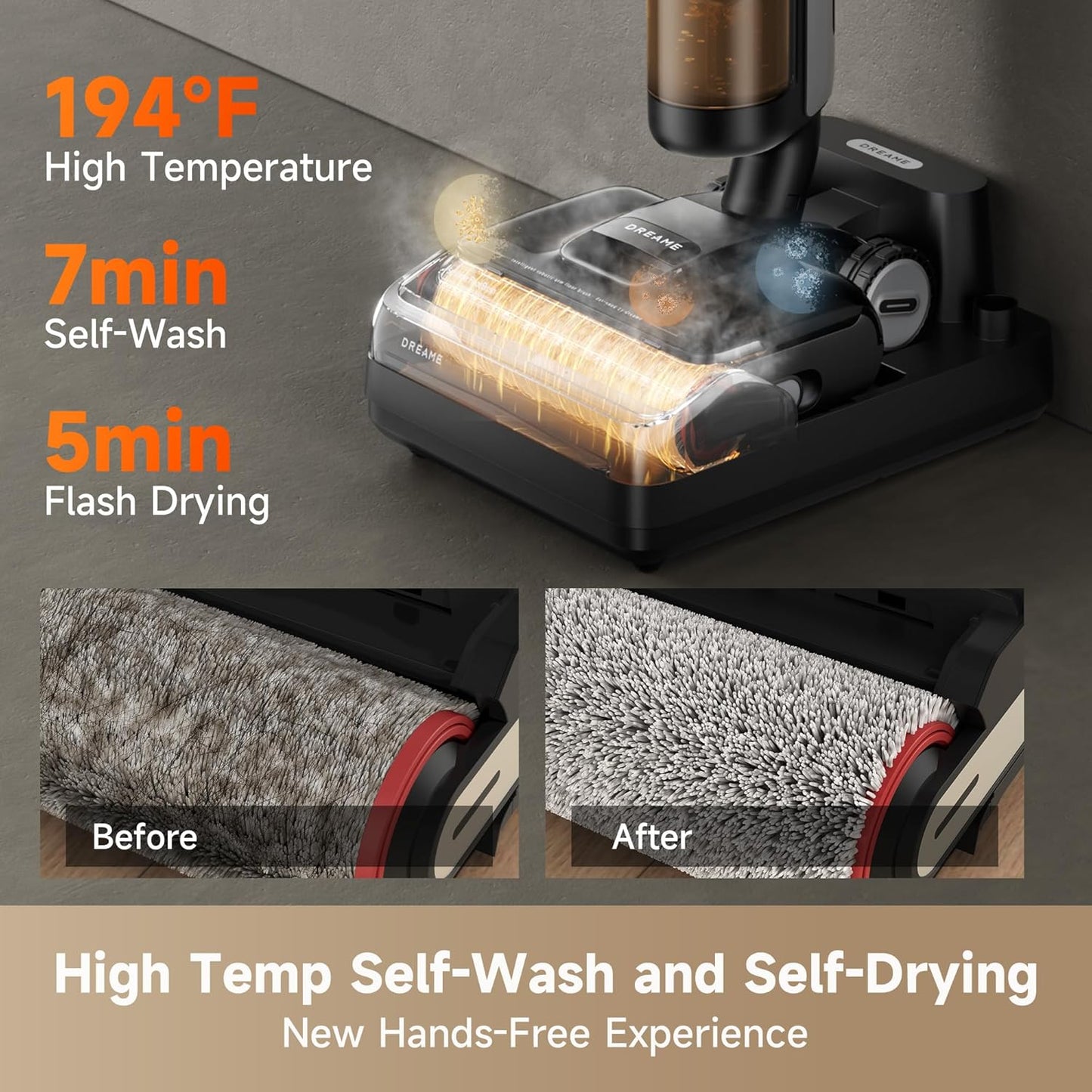 (Excellent) DREAME H12 Pro FlexReach Wet Dry Vacuum Cleaner, 180° Lie-Flat Cordless Vacuum Mop All-in-One for Hard Floors, Floor Cleaner Machine with 194°F Hot Water Self-Cleaning, 2 Drying Modes, 50Mins Runtime