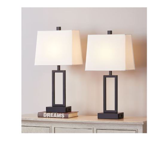 (Brand New) 23-in Black LED Touch Table Lamp Set of 2 | White Linen Shade | TD-158