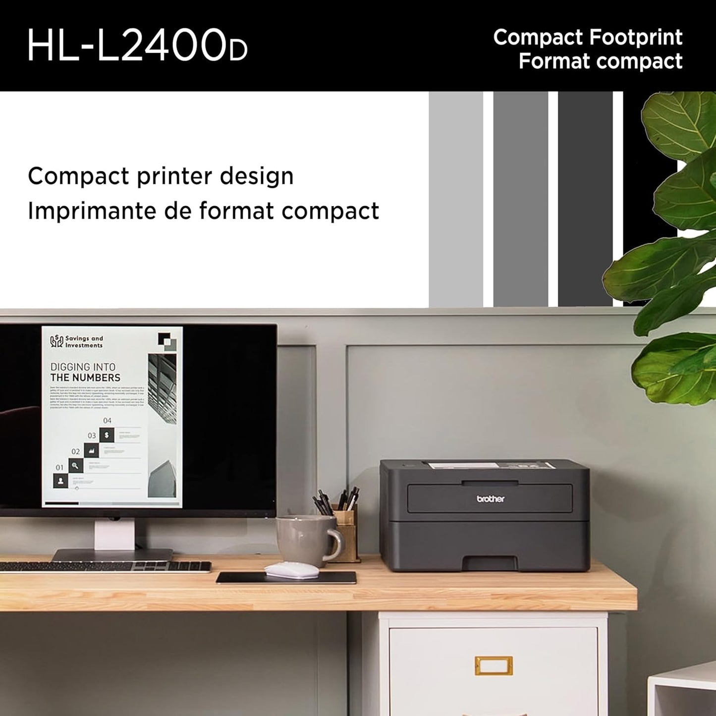 (New Open Box) Brother HL-L2400D Compact Monochrome Laser Printer with Duplex Printing, USB connectivity