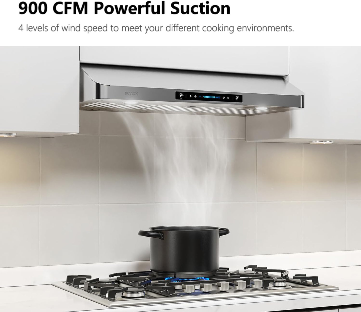 (New Open Box) IKTCH 30 Inch Under Cabinet Range Hood with 900-CFM, 4 Speed Gesture (IKC01-30)