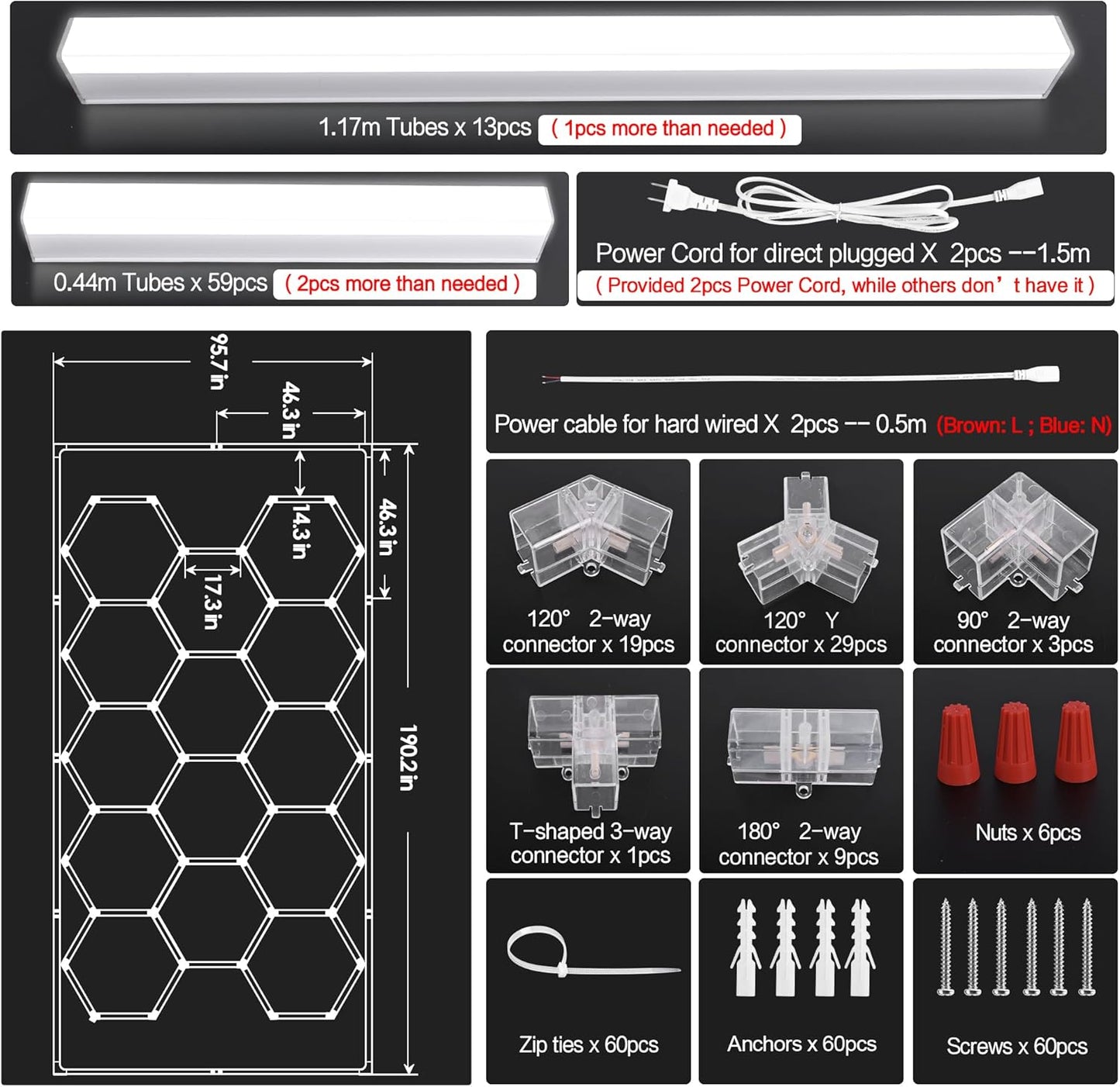 (New Open Box) Hexagon LED Garage Light: 720W, 86400 Lumens, 6500K, Rectangle Frame