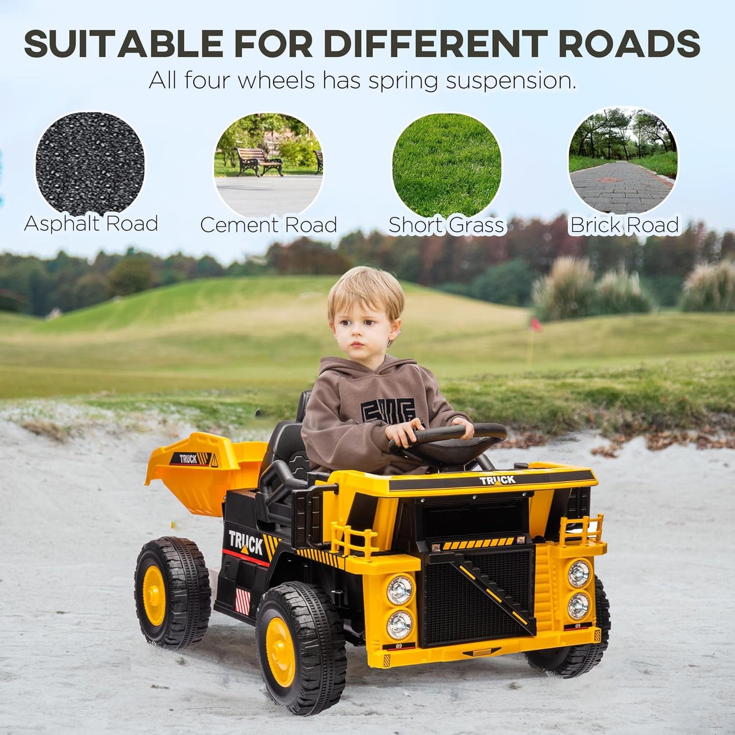 (New Open Box) Kids Ride On Dump Truck, 12V Ride on Car Construction Vehicle with Electric Dump Bed