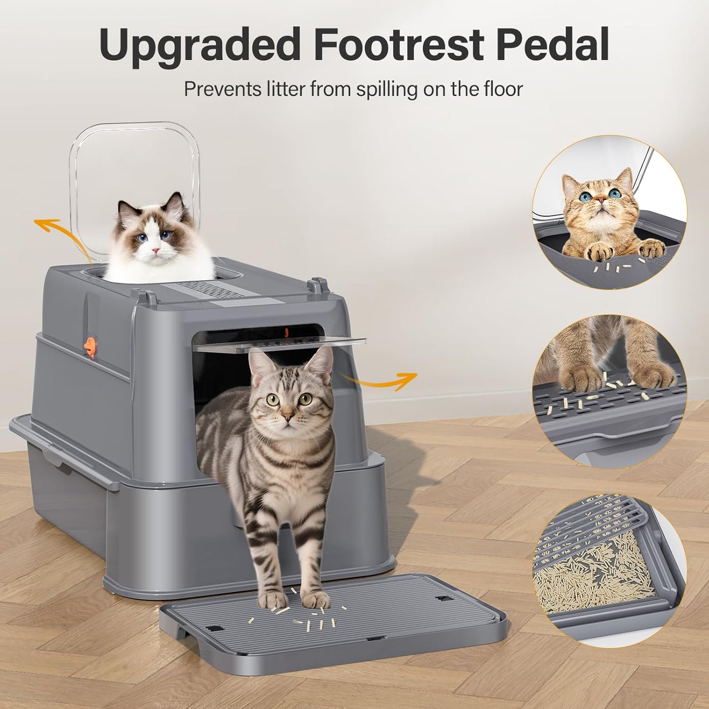(New Open Box) Enclosed Stainless Steel Cat Litter Box with Lid，XL Large Metal Cat Box with Drawer for Big Cats,Top Exit Kitty Litter Box Includes Scoop, Filter Pedal,Odor Control, Easy Cleaning