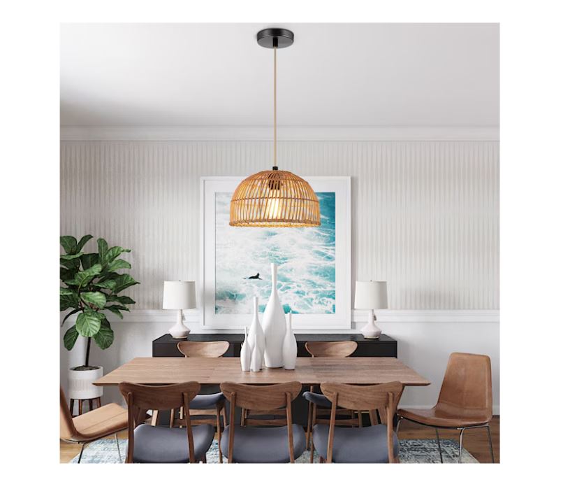 (New Open Box)  Swag Pendant 1-Light Hanging Light | Wood Color • Traditional Bowl | DD-80