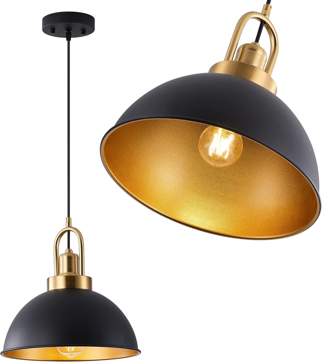 (New Open Box) Febeleven Matte Black Farmhouse Pendant Light | Adjustable Height • Vintage Industrial Style (HB-045)