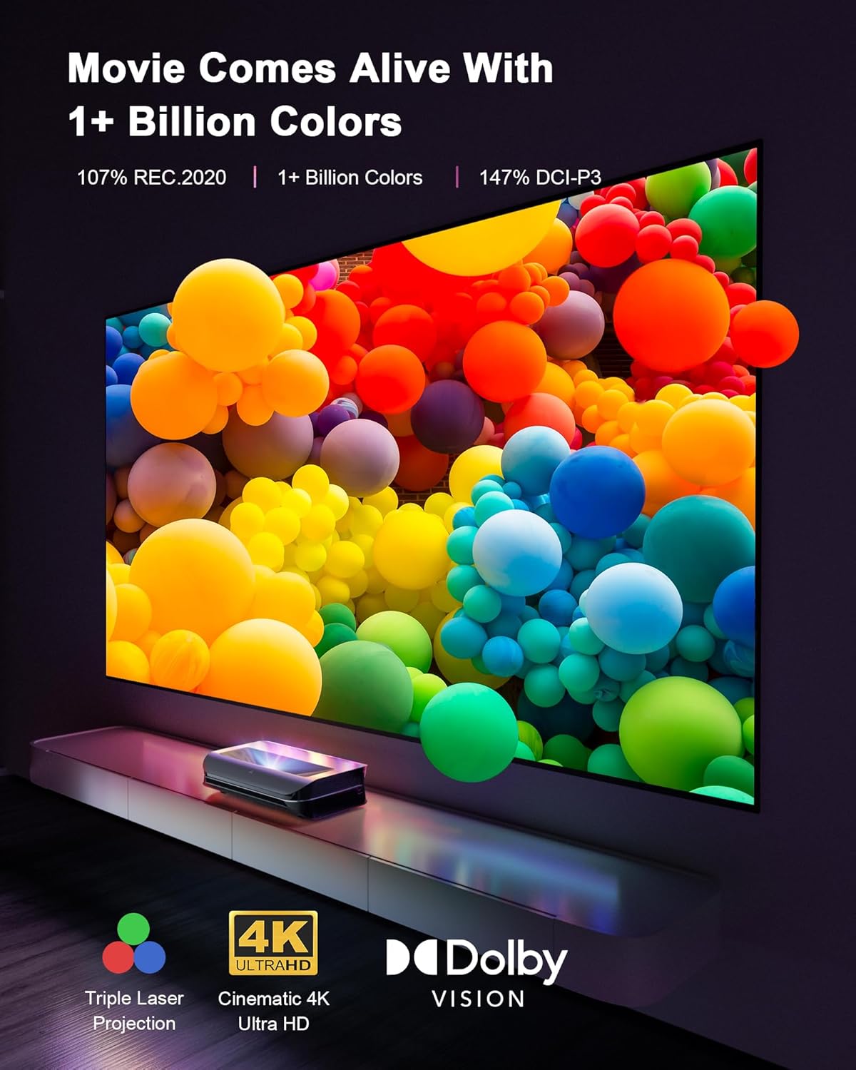 (New Open Box) AWOL VISION LTV-2500 4K UHD Ultra Short Throw Triple Laser Projector with Dolby Vision & Atmos