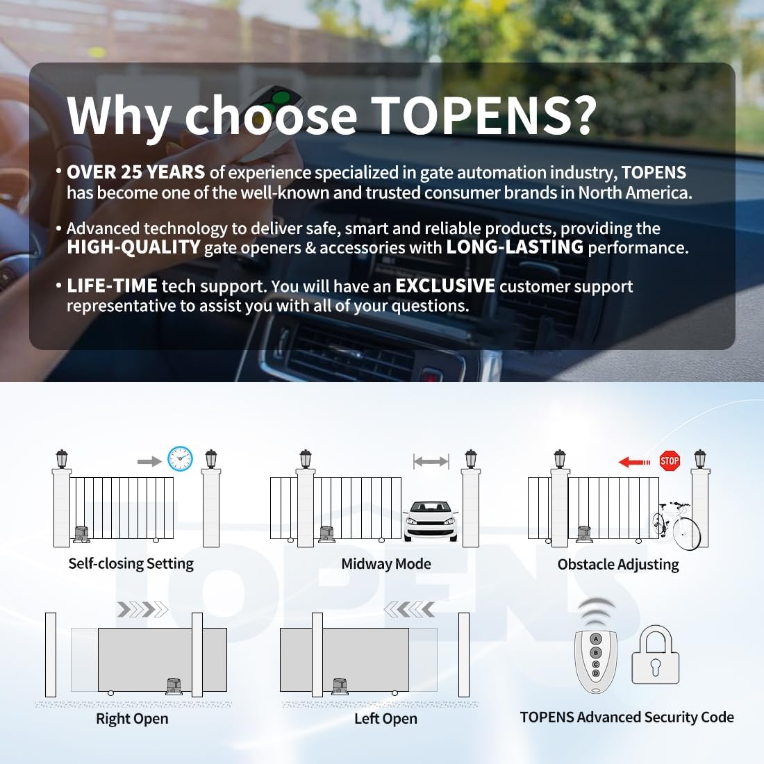 (New Open Box) TOPENS RK1200T Automatic Sliding Gate Opener Rack Drive Electric Gate Motor for Heavy Driveway Slide Gates Up to 3400 Pounds, Security Gate Operator AC Powered with Nylon Gear Rack and Remote Control
