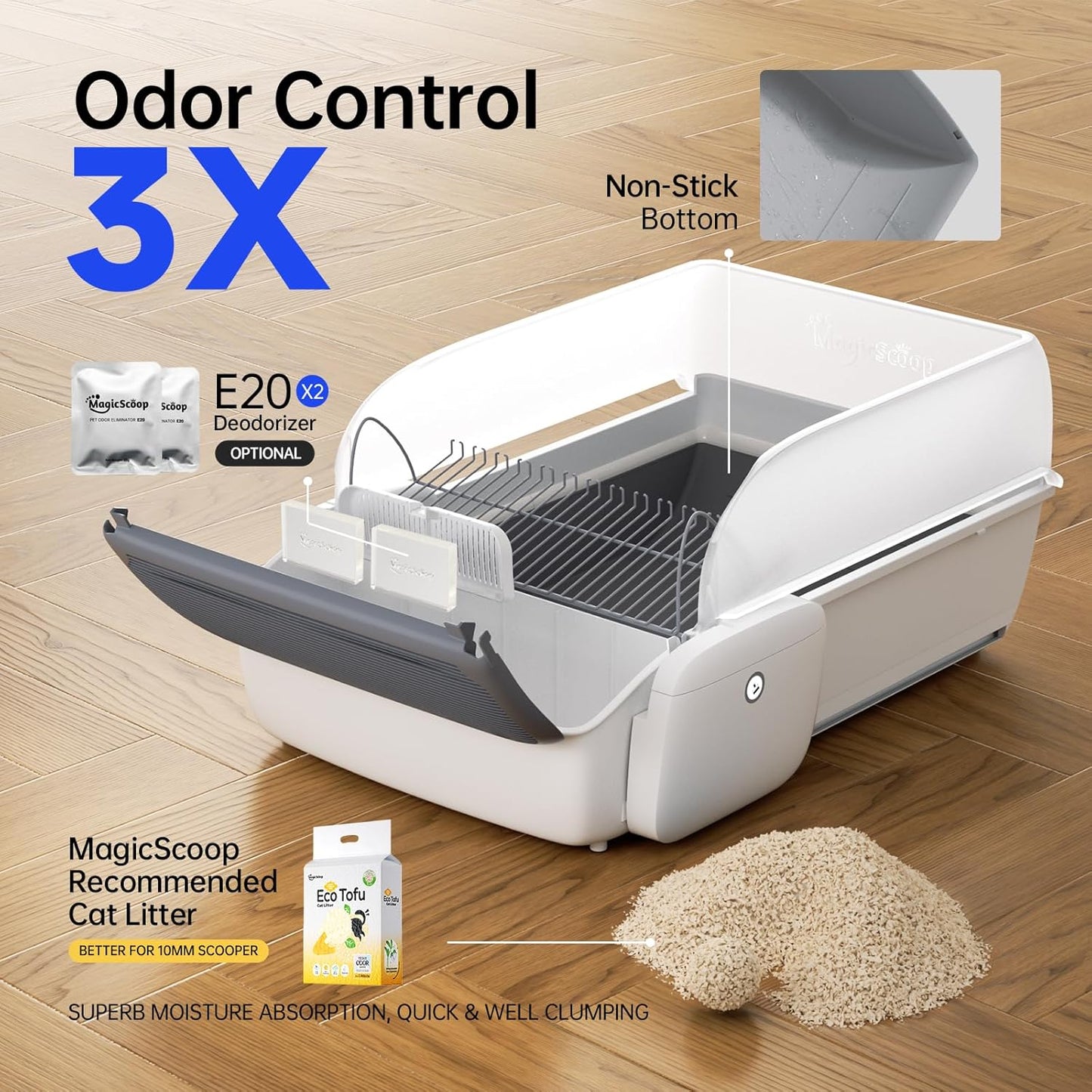 Magic Scoop M1 Pro Automatic Self-Cleaning Cat Litter Box for Multiple Cats,Open-Top, High-Sided, Odor Control, No Scooping, Anti-Stick, Smart App Control, Large Capacity, Litiere Pour Chat Autonettoyant