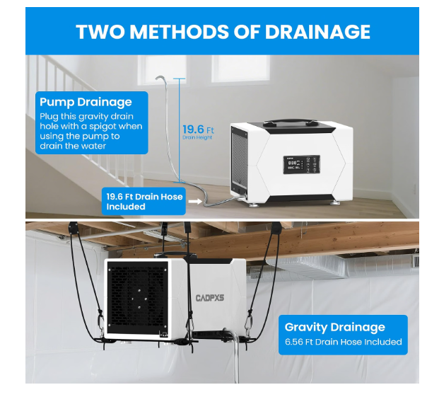 (New Open Box) 💧🏠 CADPXS 80 Pint Crawl Space/Commercial Dehumidifier with Pump & Drain Hose – Remois XP70 💦✨