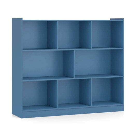 (New Open Box)  8 Cube 3-Tier Open Wooden Bookshelf & Toy Storage Organizer | Anti-Toppling • Blue