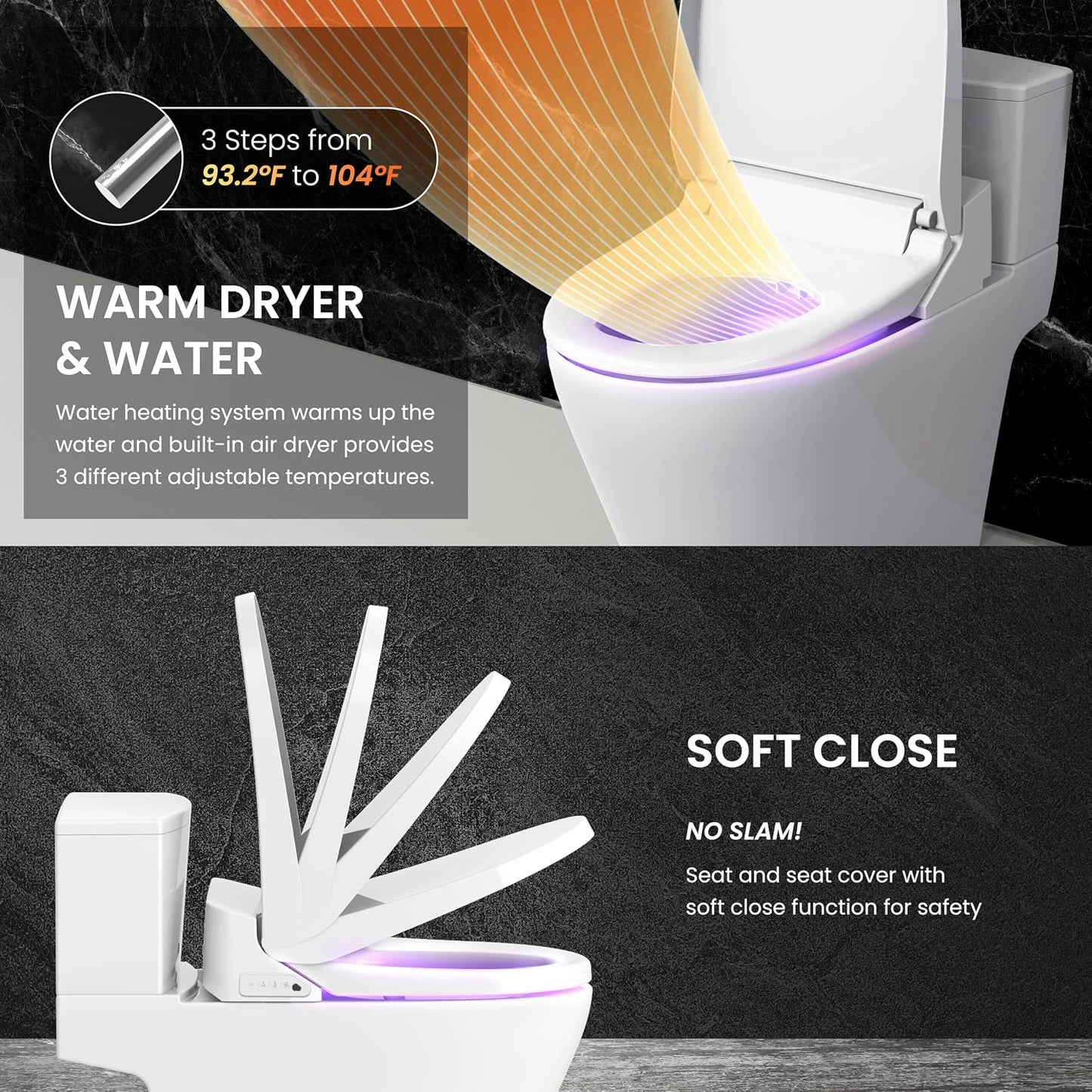 (New Open Box) VOVO VB-6000SE Elongated Bidet Toilet Seat – Heated Seat | Warm Water | Dryer & LED Light