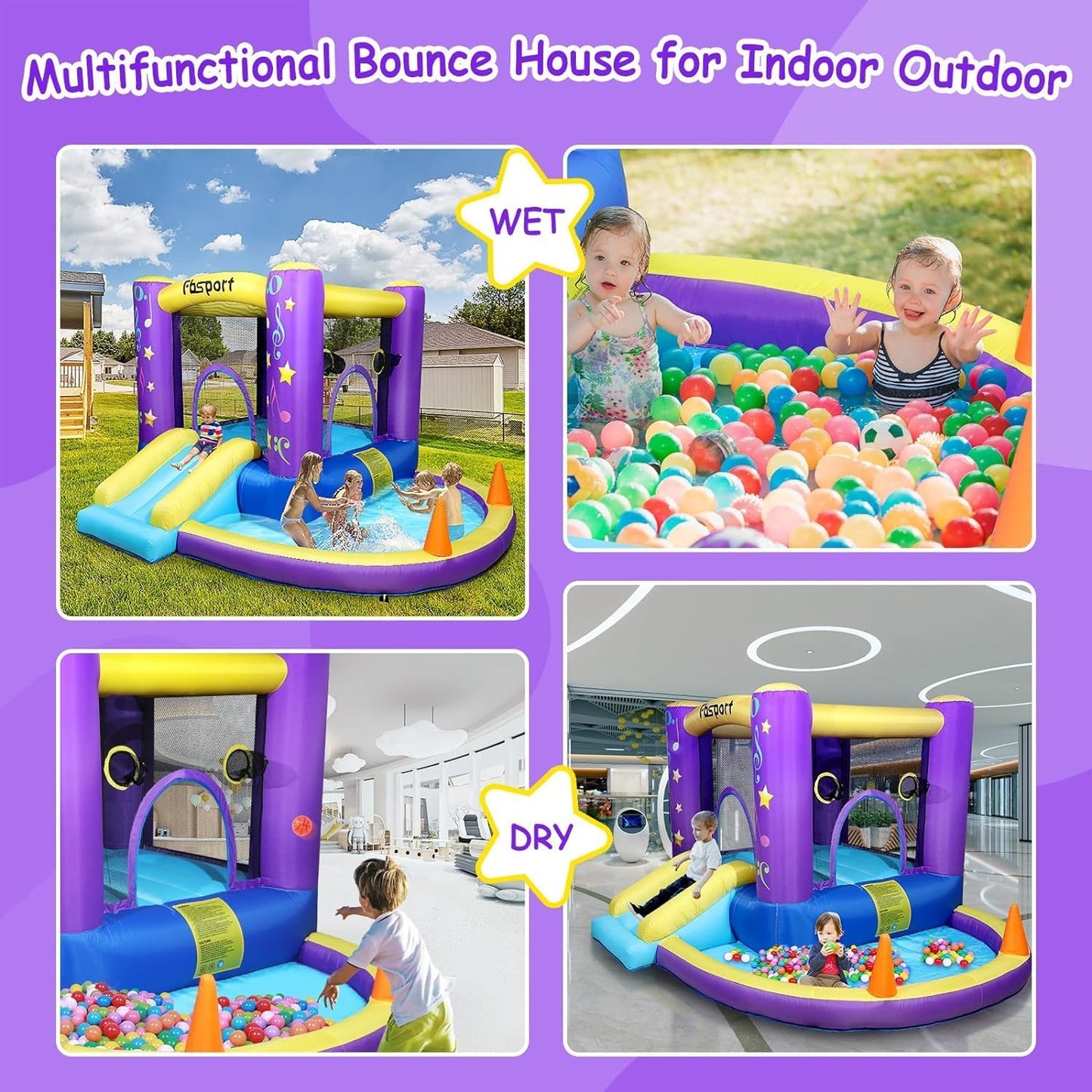 (New Open Box) FBSPORT Inflatable Bounce House, Kids Bounce Castle Slide for Indoor Outdoor,